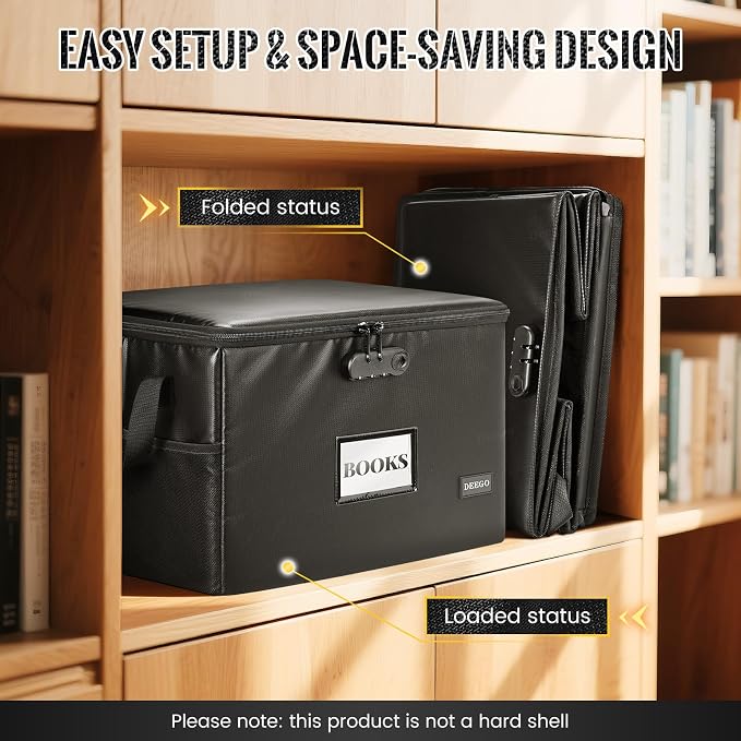 DEEGO Fireproof Document Box, Water-Resistant File Organizer Box with Lock for Document Safe, Collapsible File Organizer with Handle, Filing Cabinets for Home Office for Hanging Letter/Legal Folder