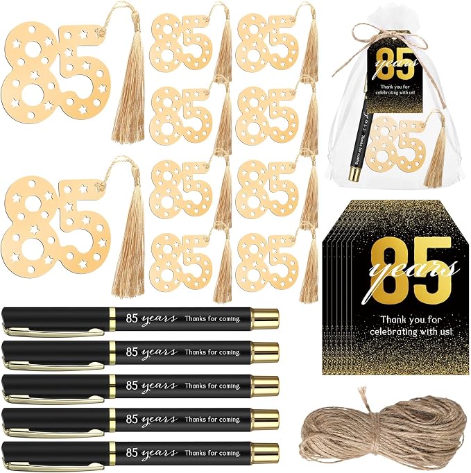 Spakon 25 Set 85th Birthday Party Favor for Guest Anniversary Party Favor Golden Birthday Bookmark Thanks Coming Pen with Tag Appreciation Gifts for Women Men Wedding Anniversary
