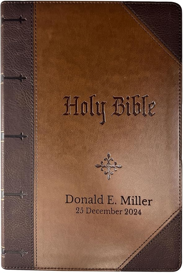 Personalized KJV Two-Tone Large Holy Bible Brown Faux Leather King James Version Giant Print Size with Index Tabs | Custom with Name, Date or Text | Gift for Christian & Religious Celebrations