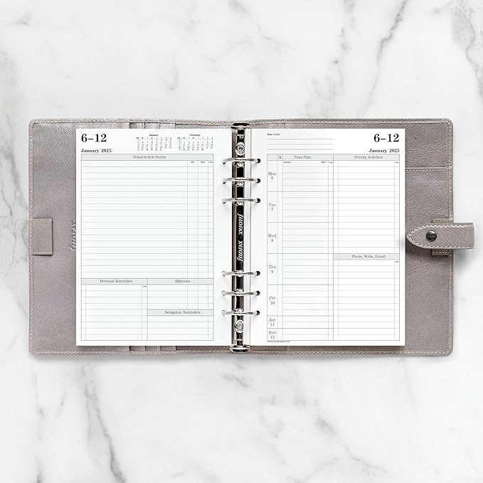 Filofax Calendar Diary Refill, A5 Size, Week-to-View with Appointments, Time Management, White Paper, Ruled, English, 2025 (CTM7051-25)