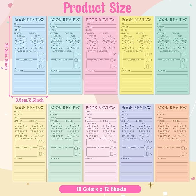 L1rabe Macaron Book Review Bookmarks - Back to School 120Pcs Book Page Marker Reading Log for Readers Bookworm Bookish Gift, Reading Page Tracker for Students Teachers Women to Review & Tracker