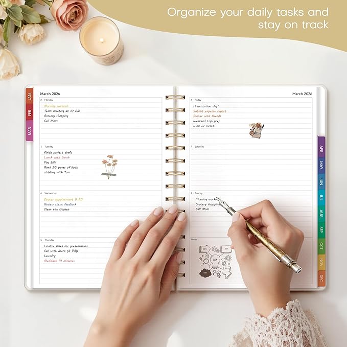 2026 Planner Weekly and Monthly, Jan.2026 - Dec.2026, Hardcover Calendar 2026 Agenda Daily Planner Book Spiral Notebook with Monthly Tabs, 6.1" x 8.3", Calm Vine