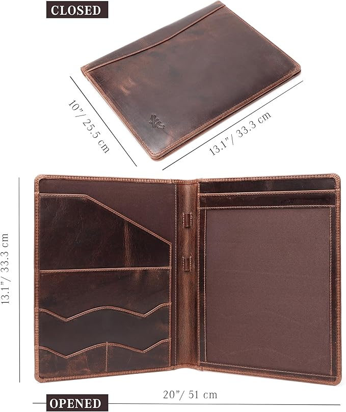 Leather Portfolio Binder, Professional Organizer Padfolio – Resume Folder, Business Card & Document Holder, Portfolios for Men & Women, Office & Business Supplies by LushLuxeoria | (Small - Brown)