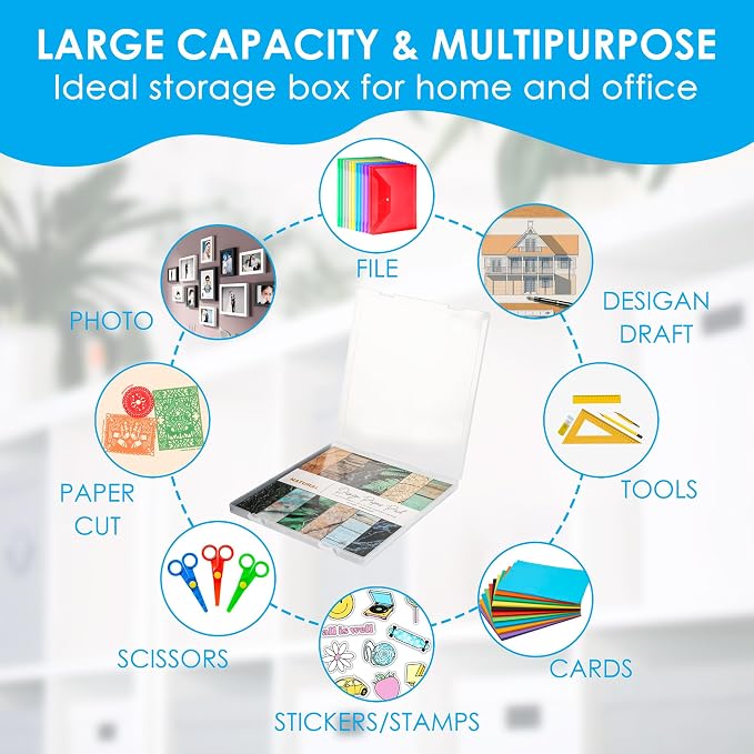 12x12 Paper Storage, 4 Pack Stackable Scrapbook Paper Containers Storage, Art Supply Storage Organizer, U-Shaped Locking Mechanism, Ideal for Office, Home, and School Document Organizer
