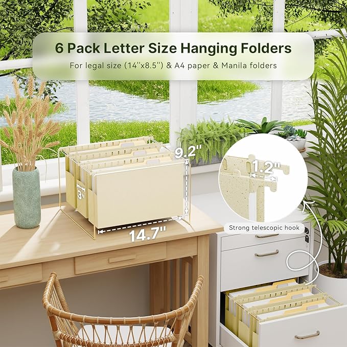 XINGIA Extra Capacity Hanging File Folders Legal Size,Heavy Duty 3 Inch Expansion File Folders Hanging with Tabs, 6 Pack Wheat Straw Hanging Folders for Filing Cabinet,Plastic File Organizer Folders