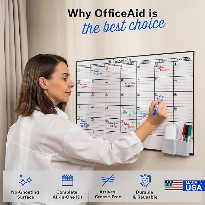 Small Dry Erase Calendar for Wall, 17x26, Small Wall Calendar Dry Erase, White Board for Office, Home & School, Erasable Whiteboard, Monthly Undated Reusable White Board Planner