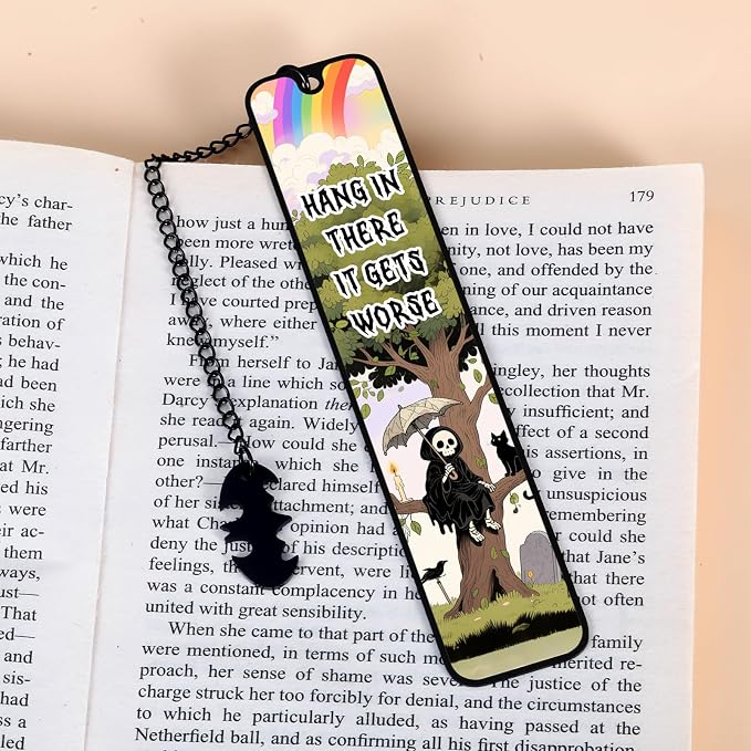 Cat Bookmark for Women, Wicked Bookmark Gifts Goth Christmas Gifts Gifts for Women Who Like to Read Spooky Skull Bookmarks, Dark Humor Gift for Coworker Friend Horror Wicked Bookmarks for Book Lovers