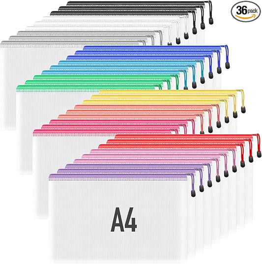 Umriox Zipper Pouch, 13.0x9.0 in (12 Colors, 36 Packs), Zipper Bags, Board Game Storage Bags, Clear Zipper Pouches for Puzzles, Games, Cross Stitch Projects and Classroom Supplies