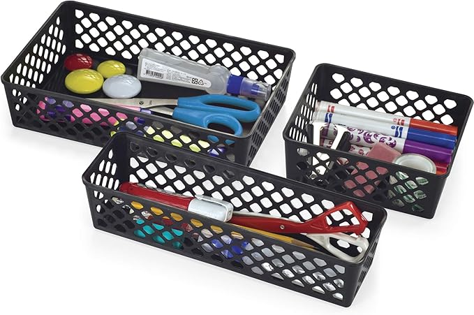 Officemate Recycled Supply Basket, Plastic, 6.13 x 5 x 2.38, Black, 3/Pack