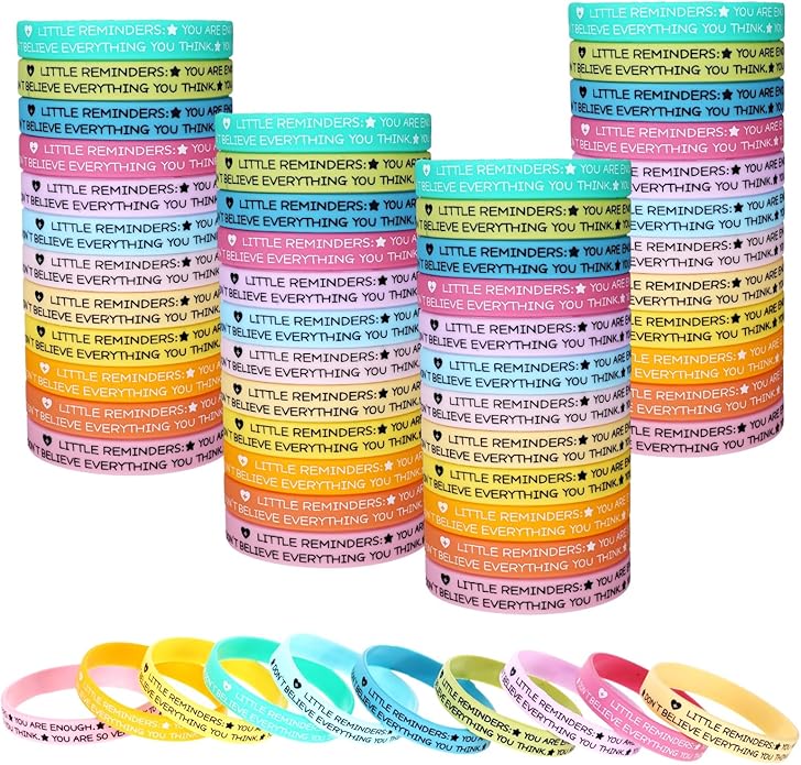 48 Pcs Mental Health Bracelets, Mental Health Awareness Items Motivational Bracelets Inspirational Stretch Silicone Wristbands Counseling Therapy Gift Positive Gifts for Teens Men Women