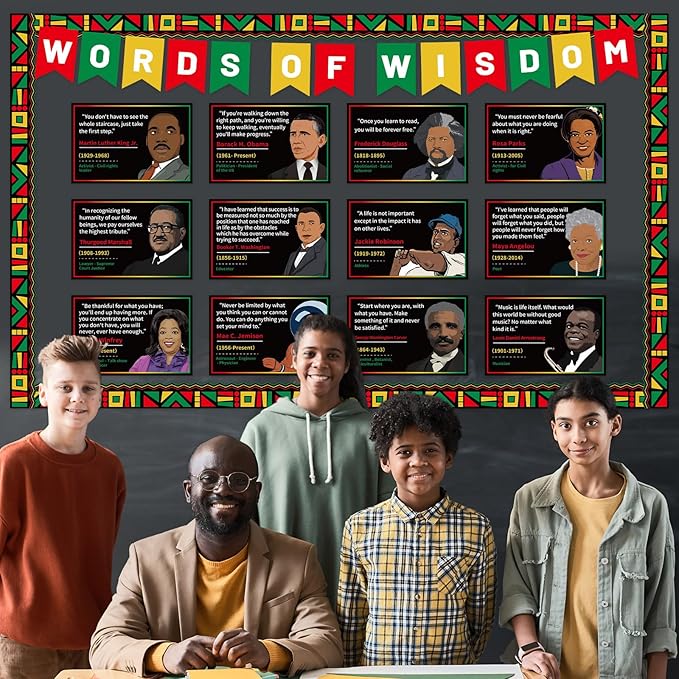 Black History Month Bulletin Board Set Words of Wisdom Classroom Decorations African American Inspirational Quote Paper Cutout Black History Bulletin Board Border for School Chalkboard Door Supplies