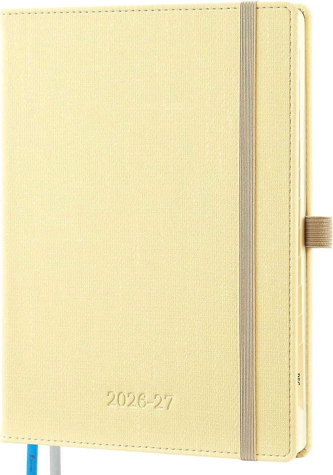 Planner 2026-2027 Weekly & Monthly Planner with Hourly Time Slots, 18 Month Academic Calendar July 2026 – Dec 2027, Vertical Layout, Monthly Tabs, Textured Fabric Hardcover, Yellow