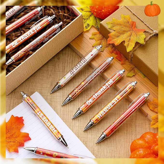 Sayglossy 50 Pcs Thanksgiving Pens Bulk Fall Thanksgiving Party Favors Black Ink Writing Ballpoint Pen Pumpkin Autumn Maple Leaf Smooth Click Ballpoints for Autumn Harvest Party Gift Supplies