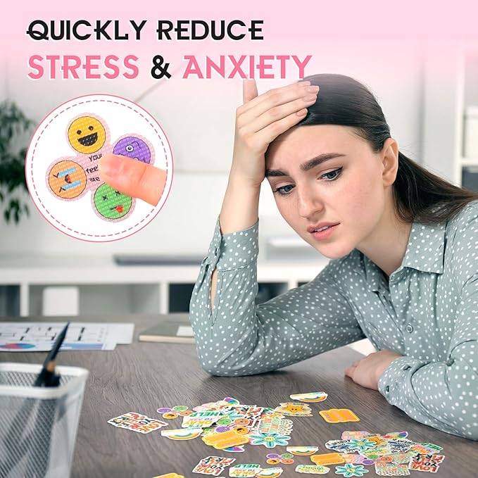 Sabary 120 Pcs Mental Health Awareness Anxiety Sensory Stickers Bulk Sensory Strips Anxiety Calm Textured Strip Stickers with Inspirational Quotes Different Styles for Adults Relief (Cartoon,Colorful)