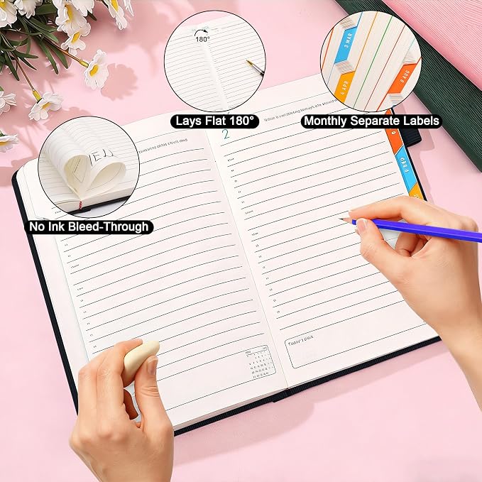 2026 Weekly Monthly Planner A5,Jan-Dec 2026 Hardcover Lay Flat Calendar Notebook, Teacher Office School Academic Organizer Planner 5.7×8.3 Inch,Black