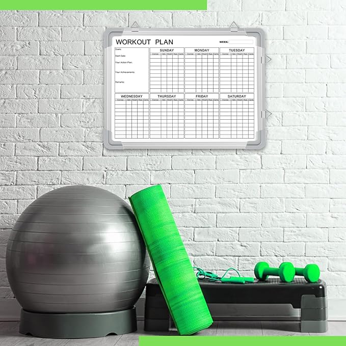 Lincia 16 x 12 Inch Fitness Tracker Whiteboard Workout Calendar for Home Gym Dry Erase Planner Hanging Removable to Do List for Wall Whiteboard with Aluminum Frame for Gym Program(Style D)