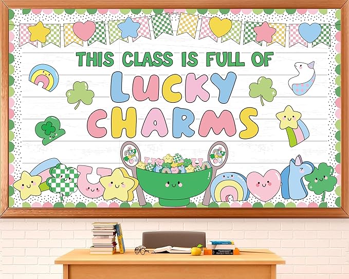 St. Patrick's Day Bulletin Board Decorations Classroom Bulletin Board Set Irish Clover Unicorn Cutouts for School Chalkboard Wall Door St. Patrick's Day Party Supplies