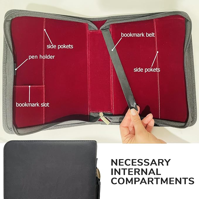 DEHITE Bible Cover Case for Men and Women – Leather Bible Carrying Bag – Pen Slots – Zippered Pocket – Premium Faux Leather