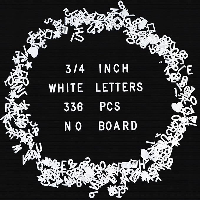 C CRYSTAL LEMON 3/4 Inch White Letter Board Letters, 336 Pcs Plastic Letters Numbers Symbols, Replacement Set for Compatible Felt Letter Boards, No Board Included