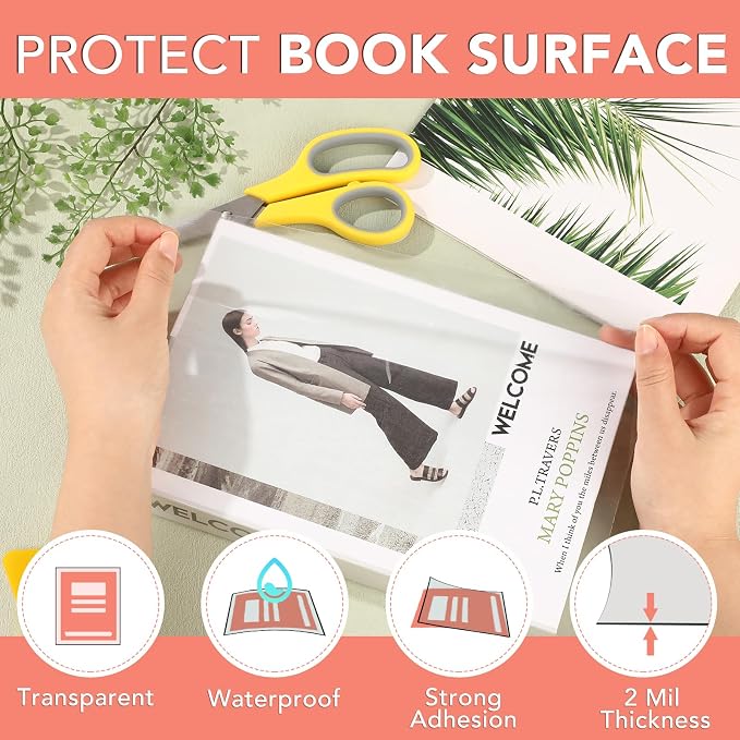 6 Rolls Clear Contact Paper, Plastic Book Covers 13.5 in x 5 ft, Contact Paper peel and stick, Clear Self Adhesive Protective Liner Papers Protector for Crafts Paperback Textbook Hard Covers Documents