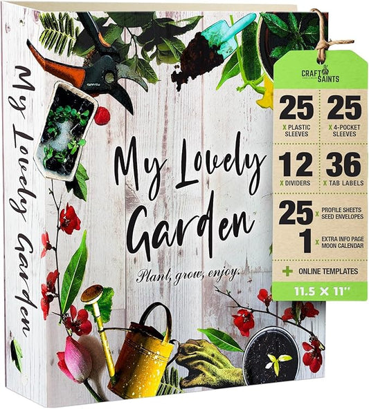 Garden Journal, 3 Ring Full Page 8.5x11" Binder. Seed Packet Organizer Kit, Perfect Planner & Almanac & Notebook for Gardeners and Farmers
