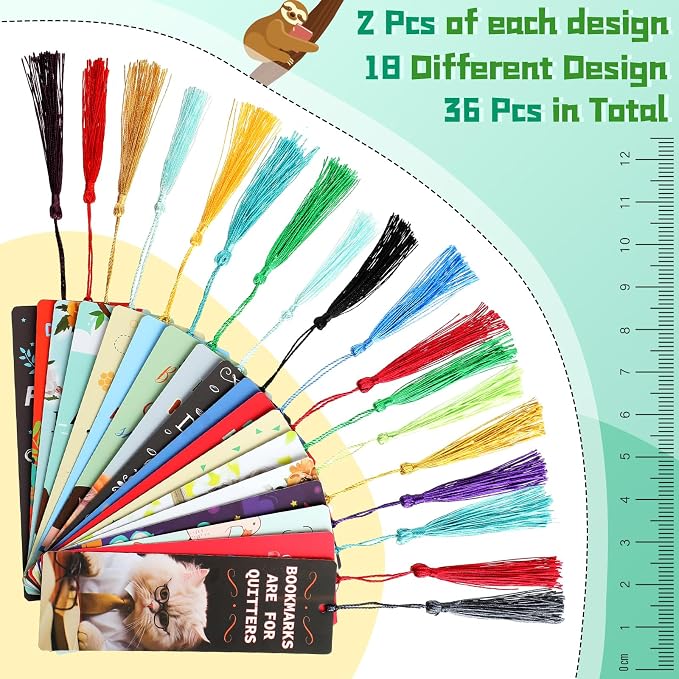 Fuyoooo 36 Sets Funny Bookmarks with Tassel Fun Bookmarks for Adults Can't Touch This Marks for Reading Bookworm Bookish Nerd Gifts for Female Friends Women Book Lovers Reading Present