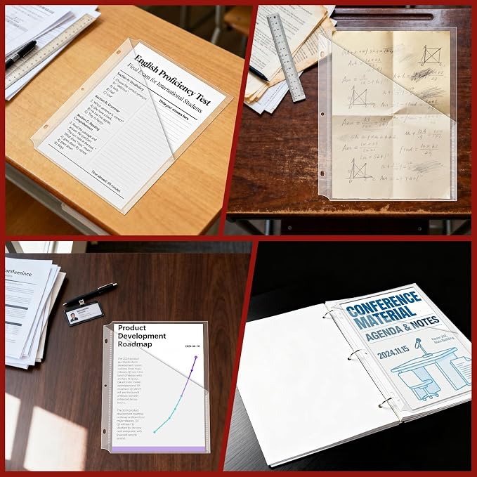 15Pack 3 Hole Punch Clear Plastic Document Folders,Organized Up Poly Translucent Slash Slash File Jacket US Letter/ A4 Size 18C(1.8mm),L-Tape Transparent Document Folders Copy Safe Pockets