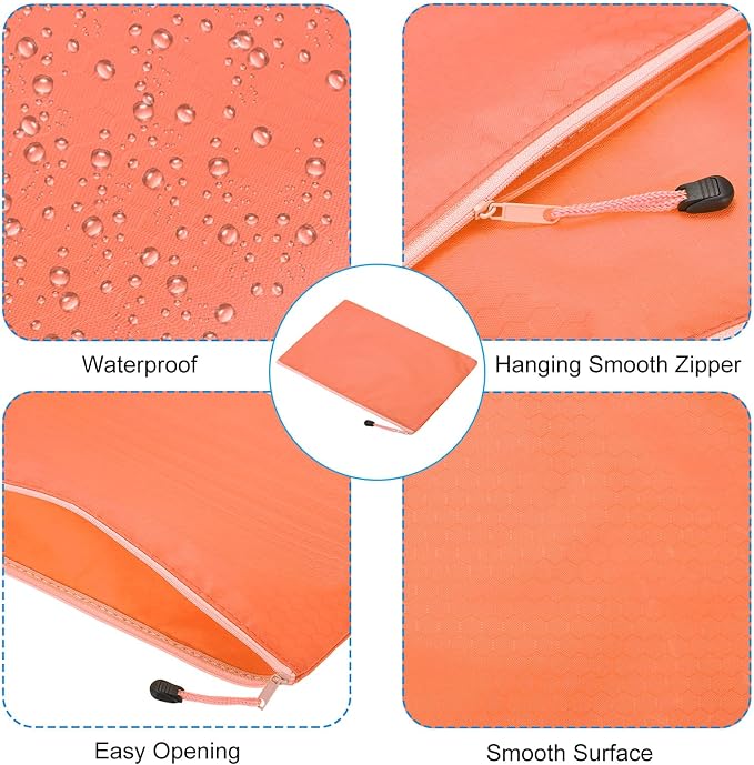 PATIKIL Waterproof Zipper File Bags, 3 Pack A4 Document Holders Pencil Pouch for Office, Orange
