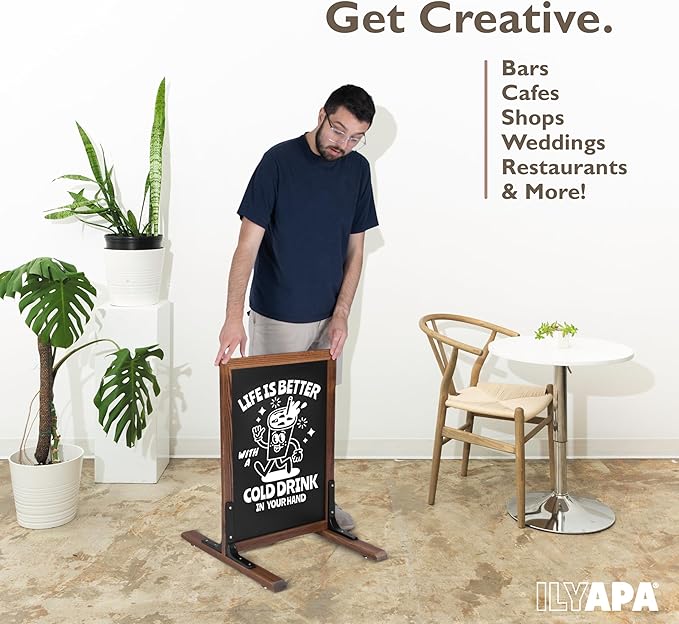 Ilyapa Large Chalkboard Sign - Free Standing Magnetic Sidewalk Sign - Outdoor Menu for Restaurant, Food Truck, Party, or Wedding - 30x20 Inch - Brown