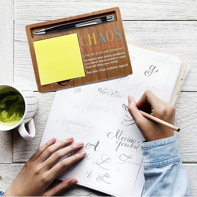 Chaos Coordinator Appreciation Gifts, 4x6 Inch Sticky Pen-holder for Office Home, Inspirational Quotes Office Desk Decor, Thank You Teachers Day Gifts for Family Friends-A19
