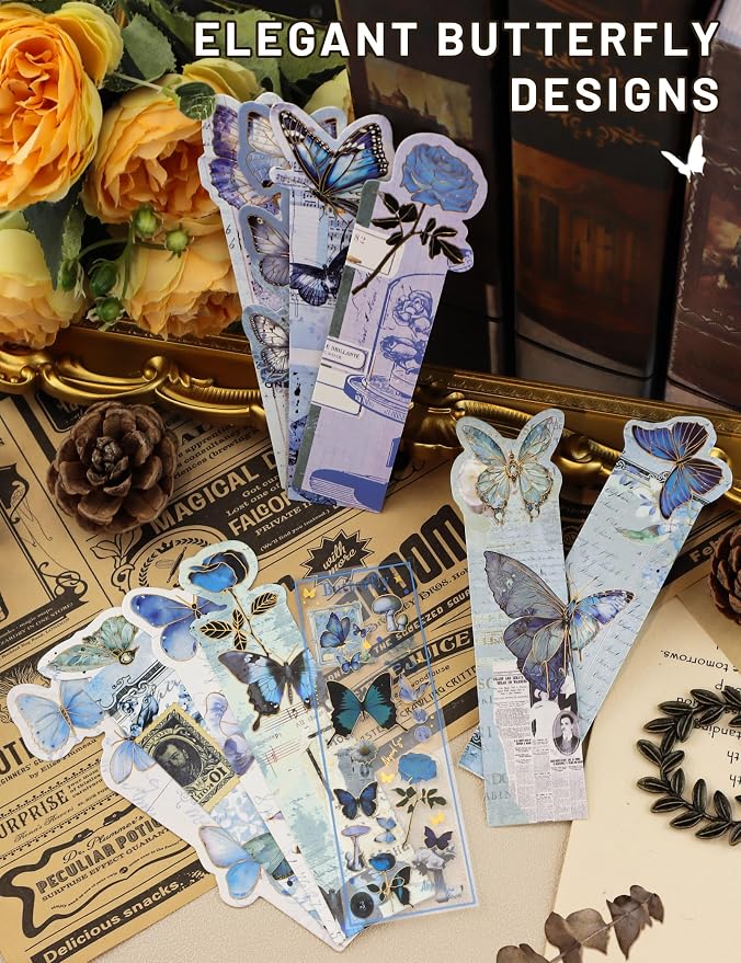 40 Pcs Butterfly Bookmarks, Assorted Set - 4 Pack Aesthetic Bookmarks for Readers, Gift for Nature Lovers, Including UV Stickers