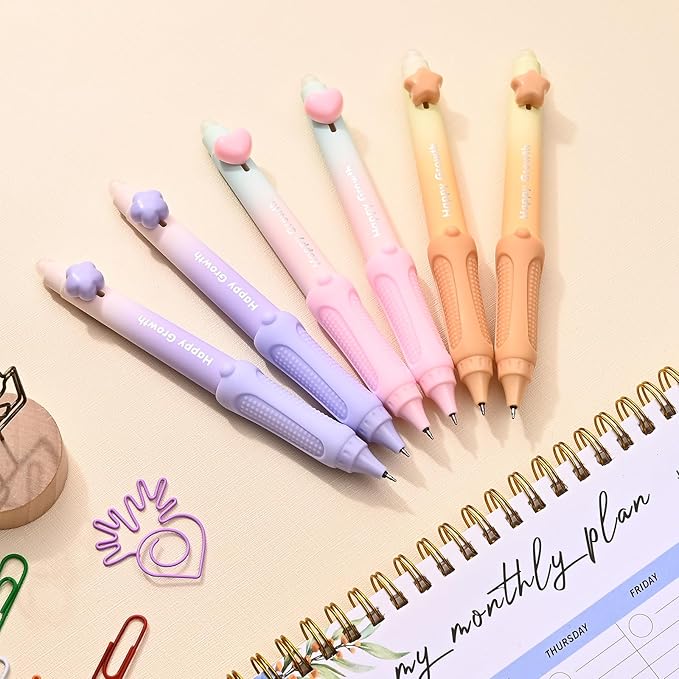 Temiary 6 Pcs Retractable Erasable Gel Pens & 10 Pcs Refills, Ink Pen with Eraser, 0.5 mm Fine Point Smooth Writing for Crossword Puzzles Journal Supplies (Pastel)