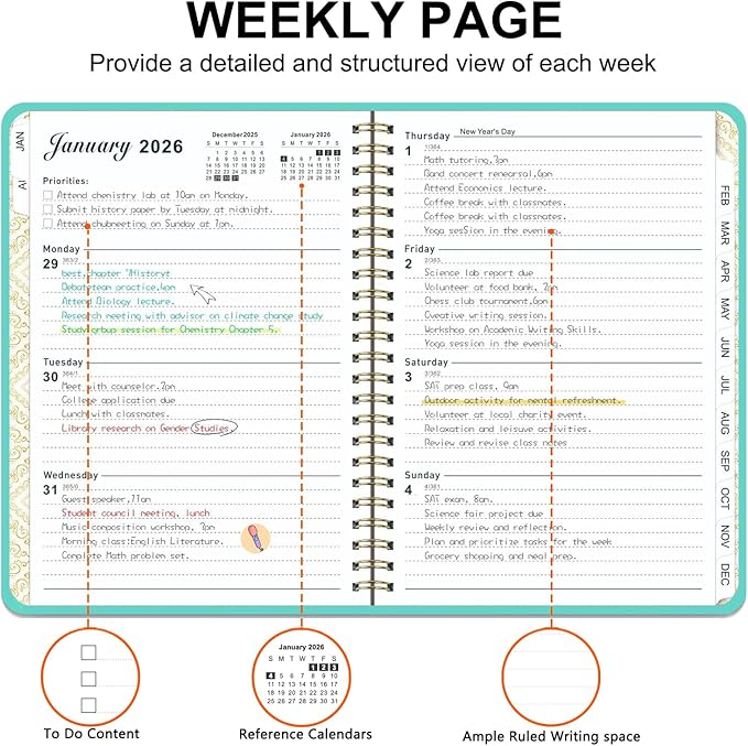 2026 Planner, Weekly and Monthly Academic Year 2026 Calendar(January 2026- December 2026), Agenda Book for School Stuedent, Teacher, Home, Office (Lake Blue(JAN2026-DEC2026))