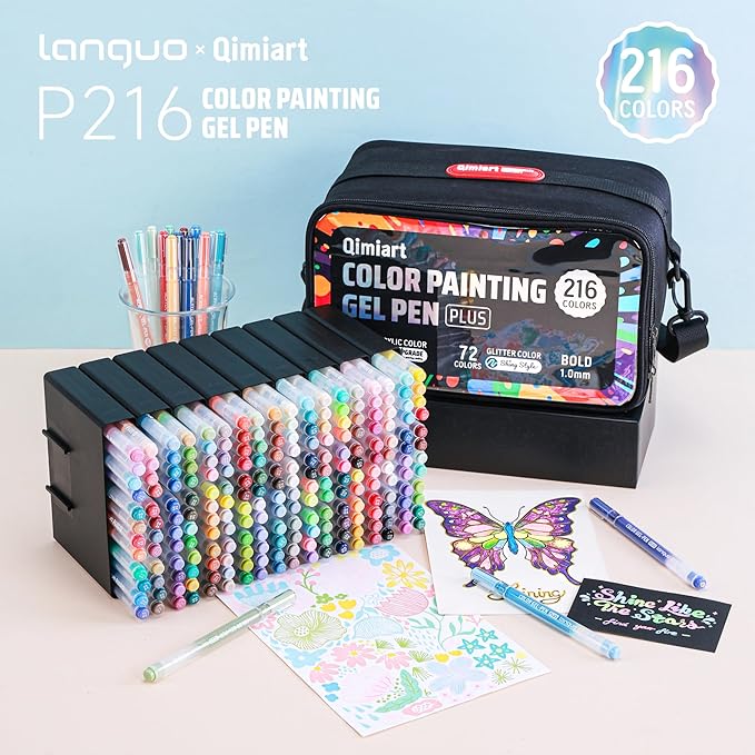 216 Colors Gel Pens for Coloring, Glitter Gel Pens Set with Travel Case, 1.0mm Gel Pens for Adult Coloring Books Drawing Doodling Journaling, Art Supplies and DIY Crafts