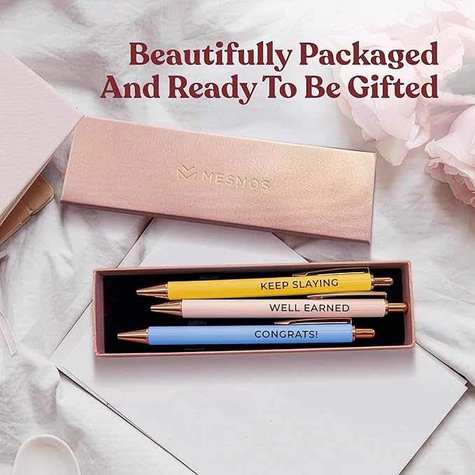 MESMOS 3pcs High End Luxury Congratulations Gifts for Women, Job Promotion Gifts for Women, Thank You Gift for Teacher, Employees, Coworkers, Mentors & Managers German-Ink & 1mm Swiss-Tip Luxury Pen.