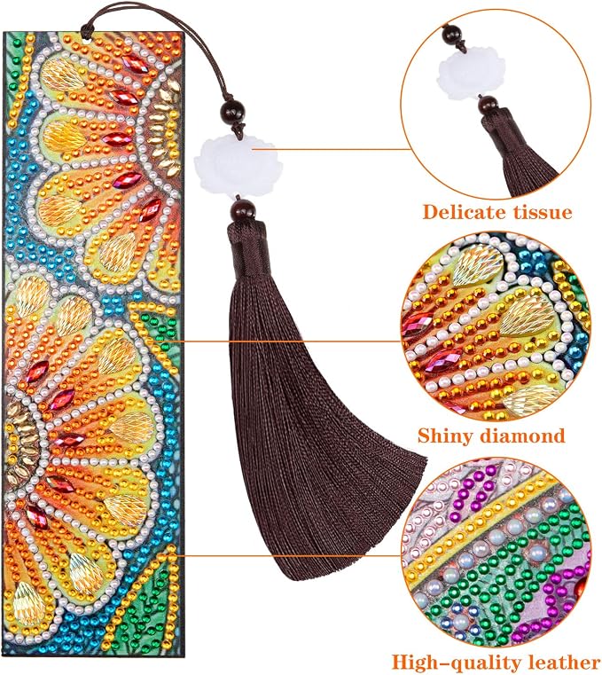 Outus 3 Pieces Diamond Art Bookmark Diamond Tassel Beaded Painting Bookmark DIY Leather Tassel for Graduation Birthday Embroidery Arts Crafts Christmas Supplies