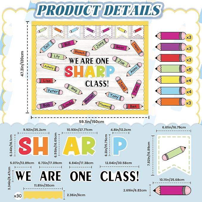 Bulletin Board Decoration Set, Colorful Classroom Decor with Pencil Cutouts Bulletin Board Borders for Welcome Back to School Decorations Teacher Classroom Wall Door Decor