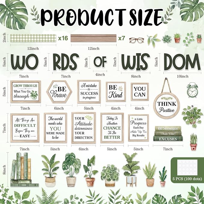 Mooliwe 57 Pcs Fresh Plants Bulletin Board Set Inspirational Flower Bulletin Board Decoration Positive Cutout Classroom Decoration for School Office Home Teacher Classroom Wall Supplies