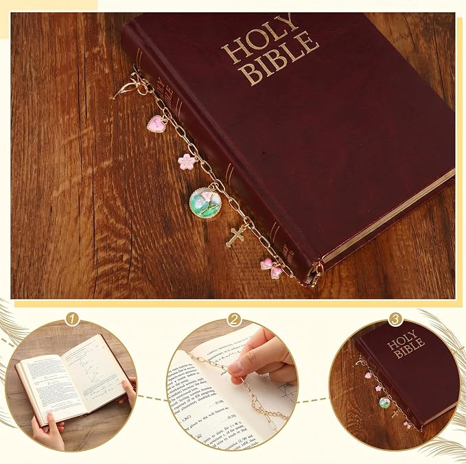 235 Pcs Bible Chain Bookmarks Making Kit, Metal Charm Bookmark DIY, Christian Scripture Accessory Faith Gift, Jewelry Bible Religious Decor for Study DIY Craft Supplies (Cute)