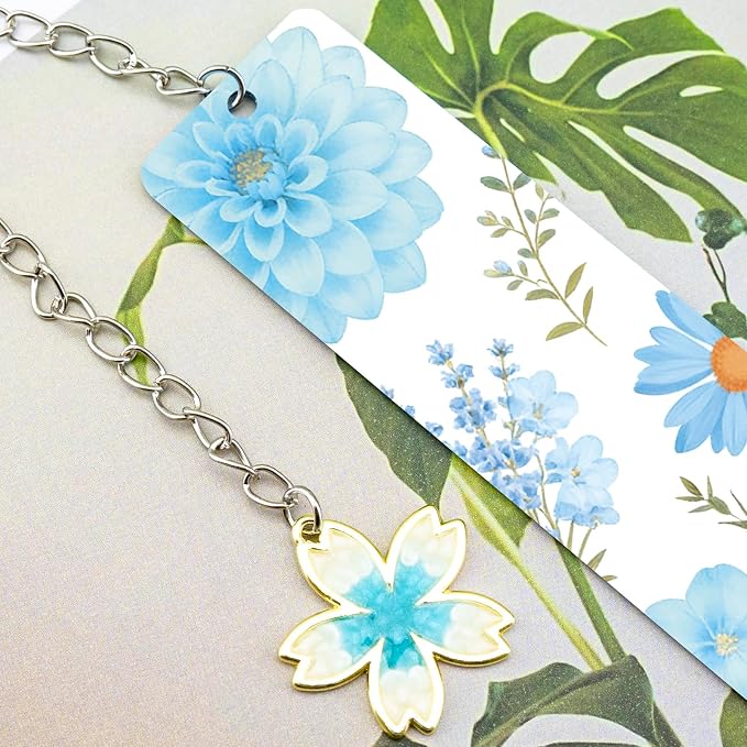 Cute Flower Bookmark Metal Bookmarks Book Marks for Reading Women Kids Bookmarks for Book Lovers Book Markers for Women Reading Accessories (Blue Flower)