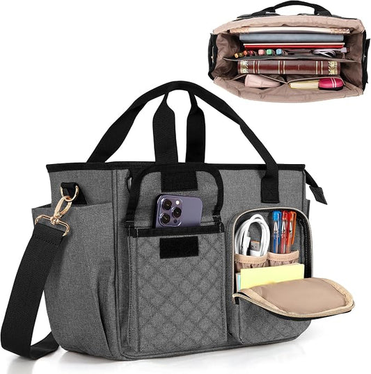 LUXJA Large Bible Bag with Water Bottle Pocket and Shoulder Strap, Bible Tote Bag for Women with Multiple Pockets (Bag Only), Gray