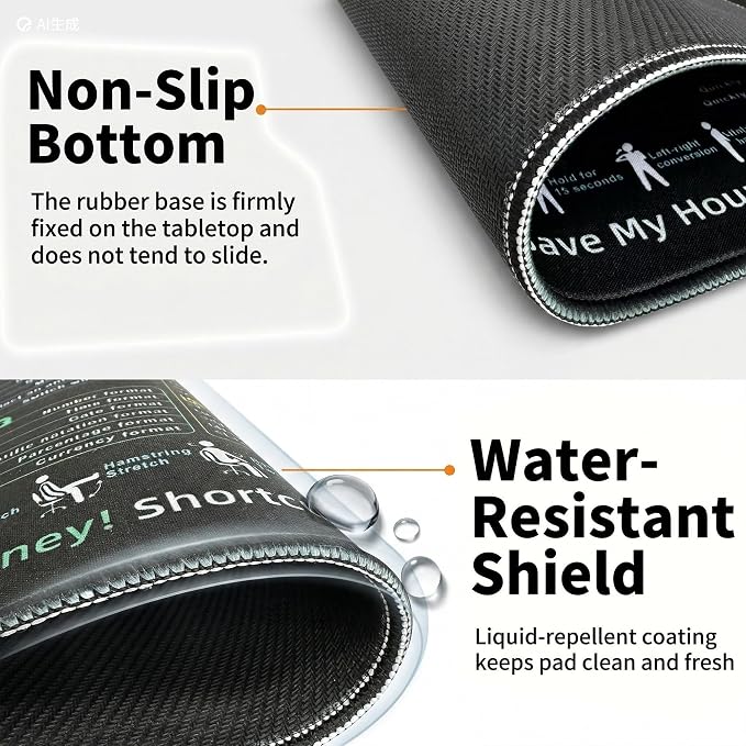 Small excel Cheat Sheet Desk pad-Waterproof Mouse Pad（11.8 in * 9.8 in） |Portable Computer Mousepad of Microsoft Excel Shortcuts | Office Desk Accessories | Non-Slip Stitched Edge