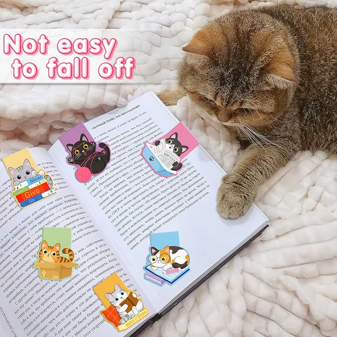 JSRQT 6 Pack Magnetic Bookmark Cute Cats Book Marks Page Markers Book Markers Clip for Students Teachers Assorted Cat Bookmarks for Women Men Funny Book Lovers Gifts Personalised Bookmark