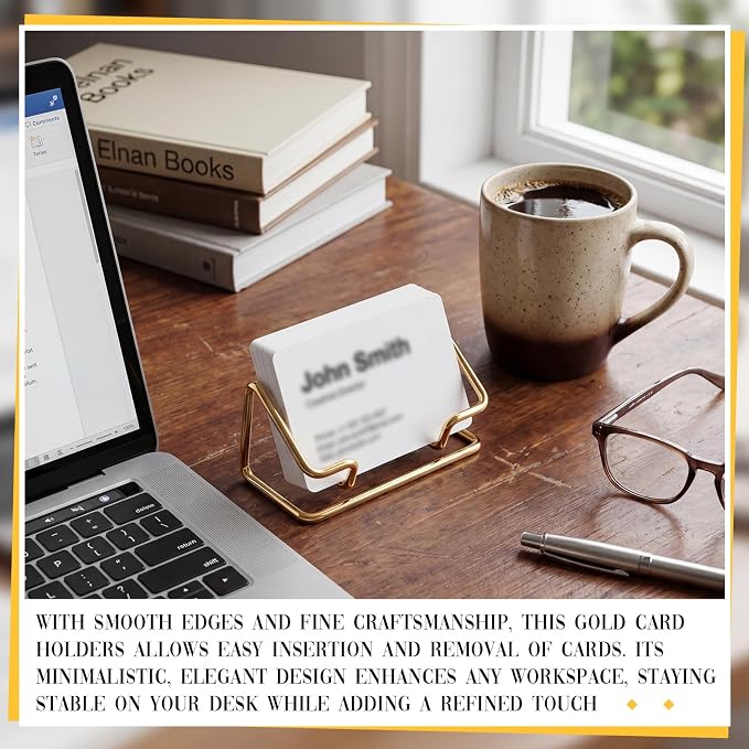 6 Pack Metal Business Card Holder for Desk Gold Cardholder Office Display Stand 4 Inch Cute Office Accessories Gift for Men Women Boss Colleague Desktop(Simple)