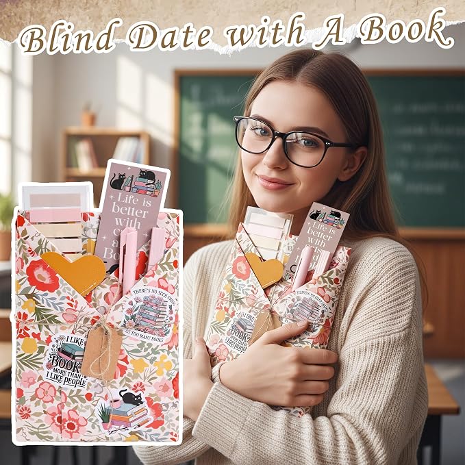 Blind Date with A Book Gifts - Blind Date Book Lover Gifts Box Supplies with Wrapping Paper Bulk Annotation Kit Highlighters Bookmarks Stickers Bookish Bookworm Librarian Readers Club for Women Men