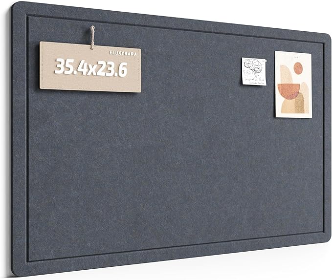 Fluxynara Bulletin Board,35.4" x 23.6" Cork Board Alternative with 12 Safe Removable Adhesive Tabs, Foldable Felt Pin Board for Home Office, Classroom, Bedroom,Entryway for Walls— Navy Blue