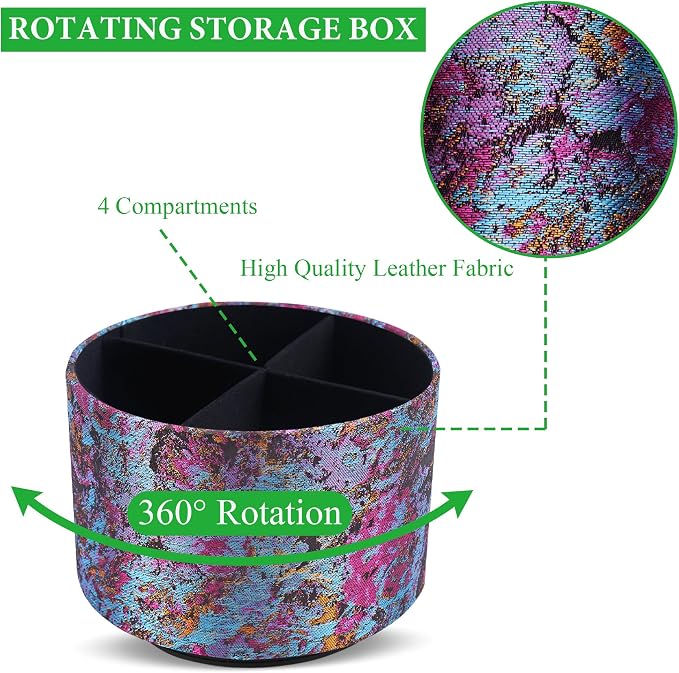 Round Leather Art Supply Organizer,Remote Control Holder,360-degree Rotating Pen Organizer with 4 Compartments(1-Painting Purple)