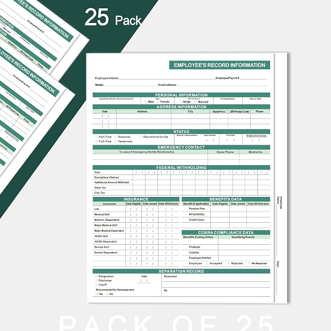 Employee Personnel File Folders,25-Pack, 9.5x11.5 Inch, Letter Size, Heavyweight Cardstock with 2 Secure Pockets,for HR Documents Organization