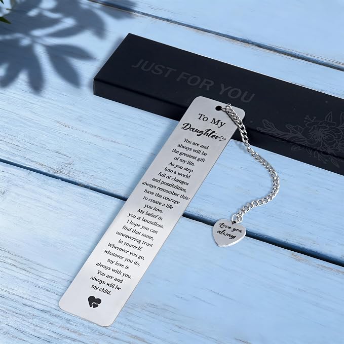 Stainless Steel Bookmark for Daughter, Kids & Teens from Dad or Mom- Inspirational Birthday, Christmas, Graduation or Back to School Gift for Daughter, Stepdaughter & Teen Girls