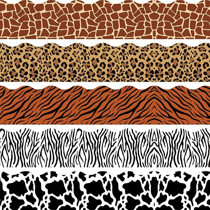 60 Pcs Animal Print Bulletin Board Border Safari Jungle Bulletin Board Decorations Leopard Zebra Tiger Giraffe Cow Bulletin Board Border Back to School Decoration Borders for Classroom Party Supplies
